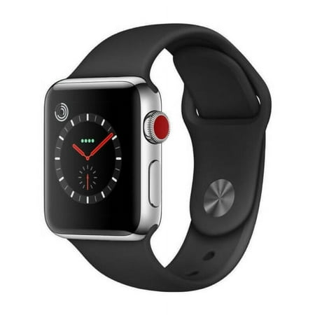 Restored Apple Watch Series 3 38mm GPS + Cellular - Stainless Steel - Black Sport Band (Refurbished)