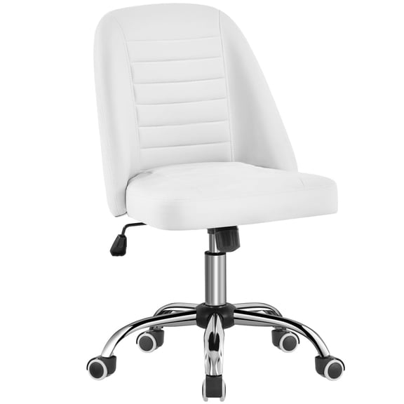 Yaheetech Faux Leather Mid Back Desk Chair with Wheels for Home Office, White