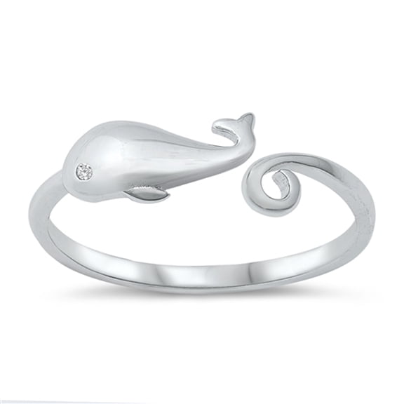Clear Cubic Zirconia Tiny Whale Swirl Ring .925 Sterling Silver Band White Jewelry Female Size 8
