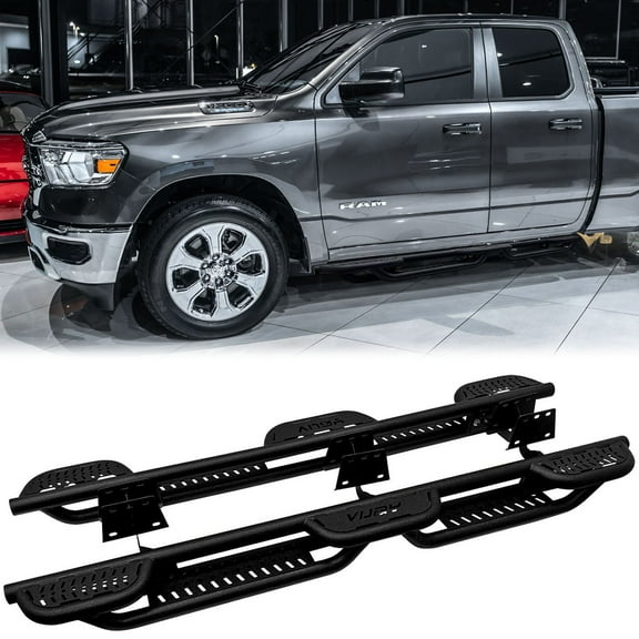 Vijay Steel Running Boards Compatible with 2019-2020-2021-2022-2023-2024-2025-2026 Dodge Ram 1500 New Body Style Quad/Extended Cab Bolt-on Side Steps Rails Steel Nerf Bars