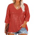 thumbnail image 2 of GigrtiJin Women's Plus-Size V-Neck Sequined Tops 3/4 Sleeve Casual Fashion Solid Color Blouse Loose Comfy Basic Shirts, 2 of 9