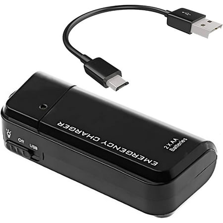 Portable AA Battery Travel Charger Compatible with Samsung Galaxy S21 Ultra with LED Light! (Takes 2 AA Batteries,USB Type-C) [BLACK]