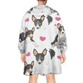 thumbnail image 2 of Wearable Oversized Blanket,Dog Pattern with Hearts Wearable Blanket Hoodie for Adults,Cozy Hooded Blankets with Super Pockets,Super Warm Fuzzy Pullover for Women & Men, 2 of 6