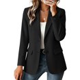 thumbnail image 2 of Holzkary Business Blazers for Women Long Sleeves Oversized Notched Lapel Button Jackets with Functional Flap Pockets Open Front Work Office Casual Suit Blazer Fall Winter Clothes Black L, 2 of 5