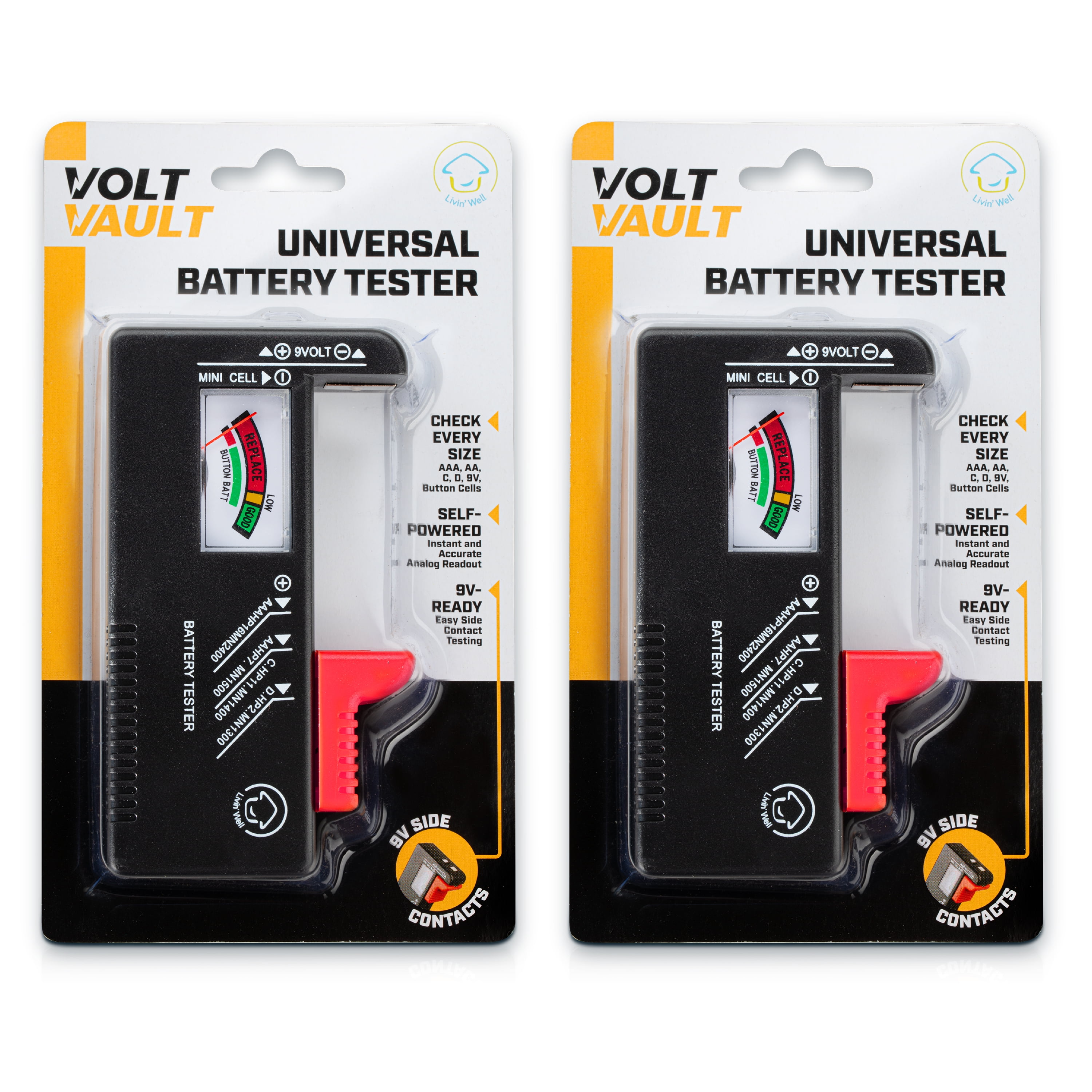 Livin' Well Battery Tester 2 Pack Battery Monitor for AAA, AA, C, D