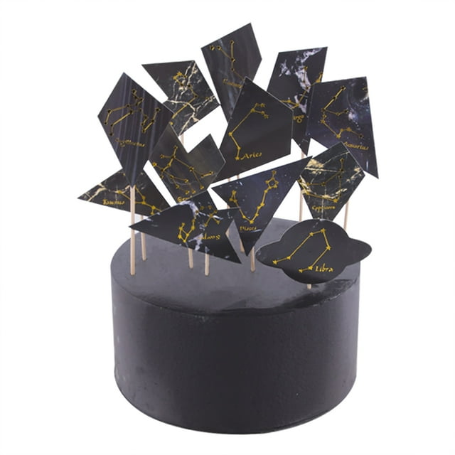 60PCS Cake Topper Constellation Marble Pattern Cupcake Topper Cake Decoration