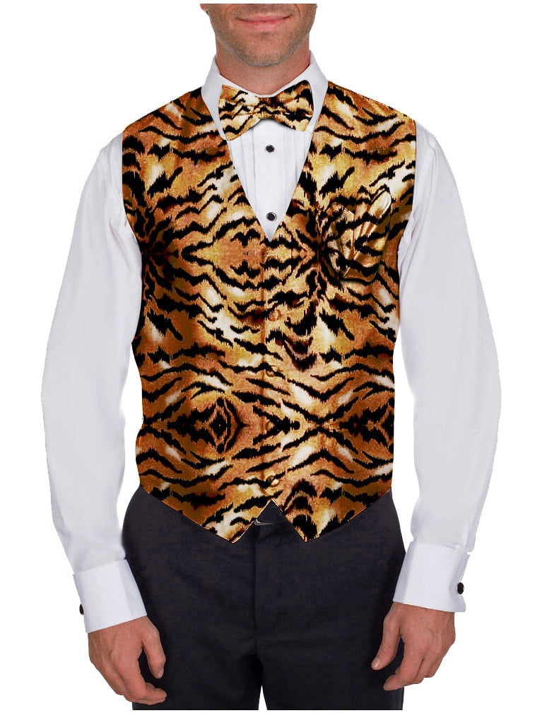 Tiger Animal Print Tuxedo Vest and Bow Tie 