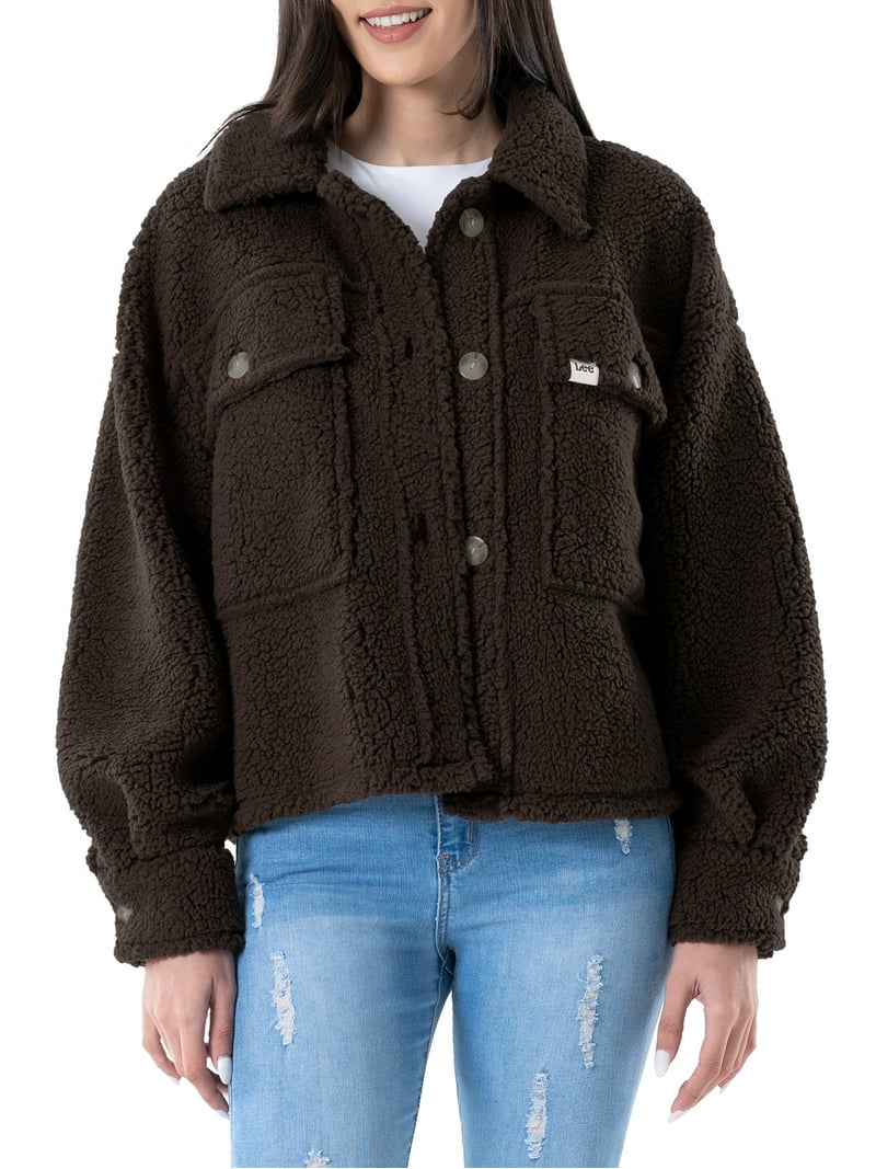 Lee® Women's Long Sleeve Cropped Sherpa Shirt Jacket - Walmart.com