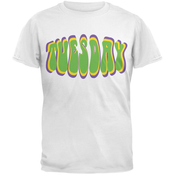 Mardi Gras - Fat Tuesday Mardi Gras White Adult T-Shirt - Large