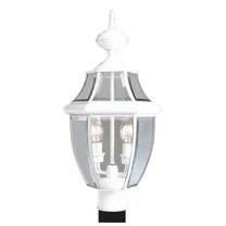 2 Light White Outdoor Post Lantern Pendant Lighting Fixture with Clear Beveled Glass Shade backed with Hand Crafted Solid Brass material for patio, front porch, entryway and more