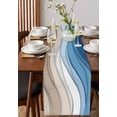 thumbnail image 4 of ERUNPONLY Blue Brown Table Runner - 60 Inch Long Gradient Geometric White Water Stripes Modern Cotton and Linen Blended Dress Scarves Farmhouse Table Runner for Kitchen Dining, Coffee Table, 13"x60", 4 of 8