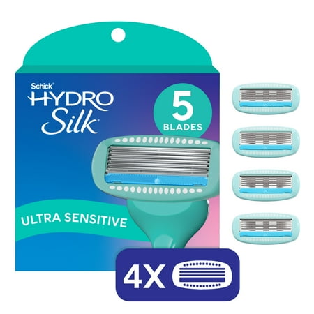 Schick Hydro Silk Sensitive Womens Razor Blade Refills 4 ct 5-Blade Razors for Women Sensitive Skin