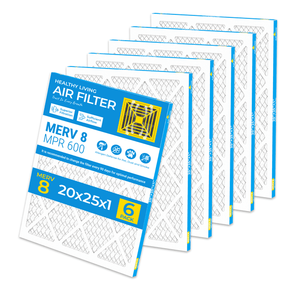 SUIXINEYI MERV8 20x25x1 MPR600 HVAC AC Furnace Air Filter Replacement Odor Reduce Pleated for Home,6 Filters