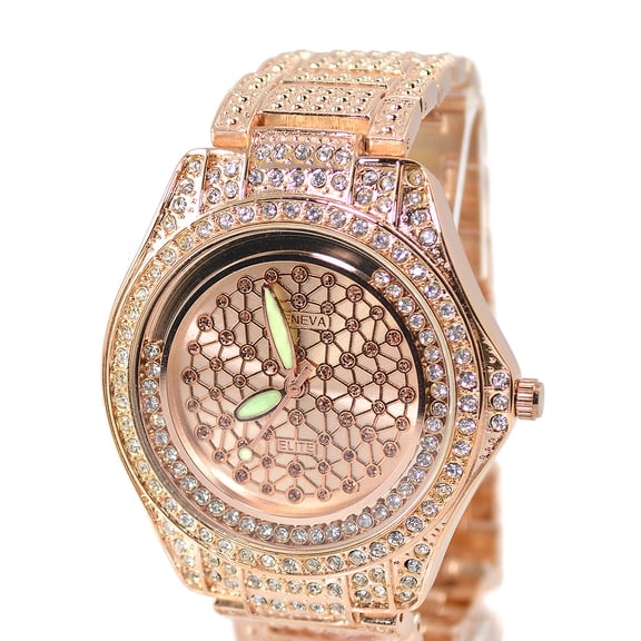 Men’s Rose Gold-Tone Iced-Out Clubbing Watch – 61mm CZ Bezel, Textured Link Bracelet