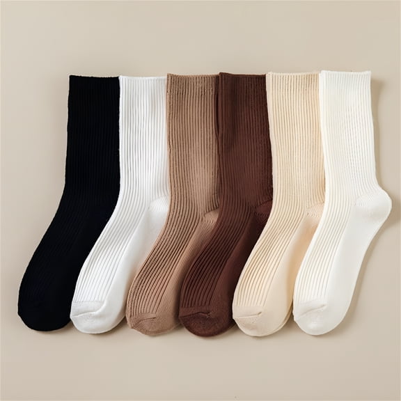 TELOLY Socks for Women, Ankle Socks Women's Solid Color 5 Pairs Of Mid Calf Socks Autumn And Winter Wool Socks Long Socks Soft Wool Socks Short Socks, Crew Socks Brown