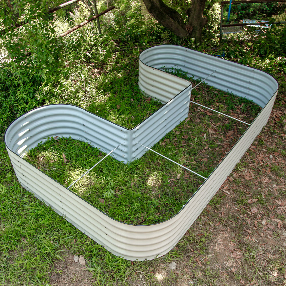 VEGEGA 17" Tall UShaped Standard Size White Metal Modular Corrugated Raised Garden Bed Kit