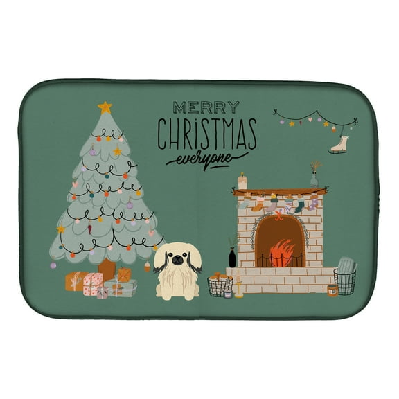 Cream Pekingese Christmas Everyone Dish Drying Mat