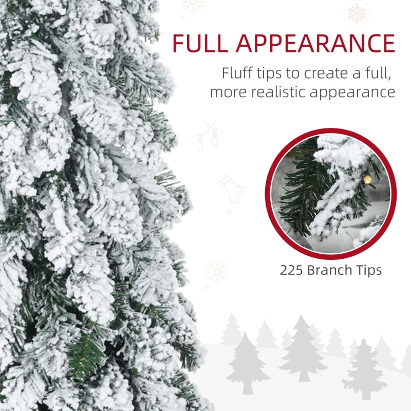 Alvantor Christmas Tree Pre-Lit Snow Flocked Slim with LED Lights 17"x17"x48" in 4ft Green