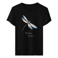 thumbnail image 4 of Black Womens Tops Thinking Of You Women's Letter Printed Shirt Short Sleeve Round Neck T Shirt Fashion Top Lightweight Soft Casual Summer Clothing Clothes Shirts for Women, 4 of 4