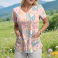 thumbnail image 2 of COMVALUE Scrub Tops Women Short Sleeve Plus Size V Neck Fun Printed Scrubs Top Medical Nursing Uniforms with Pockets (Pink, L), 2 of 9