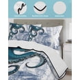 thumbnail image 3 of Quilt King Size Bedding Set, Nautical Blue Octopus Reversible Summer Quilt 3 Pieces, Coastal Ocean Summer Boat Lightweight Bedspreads Coverlets with 2 Pillow Shams for All Seasons, 3 of 5