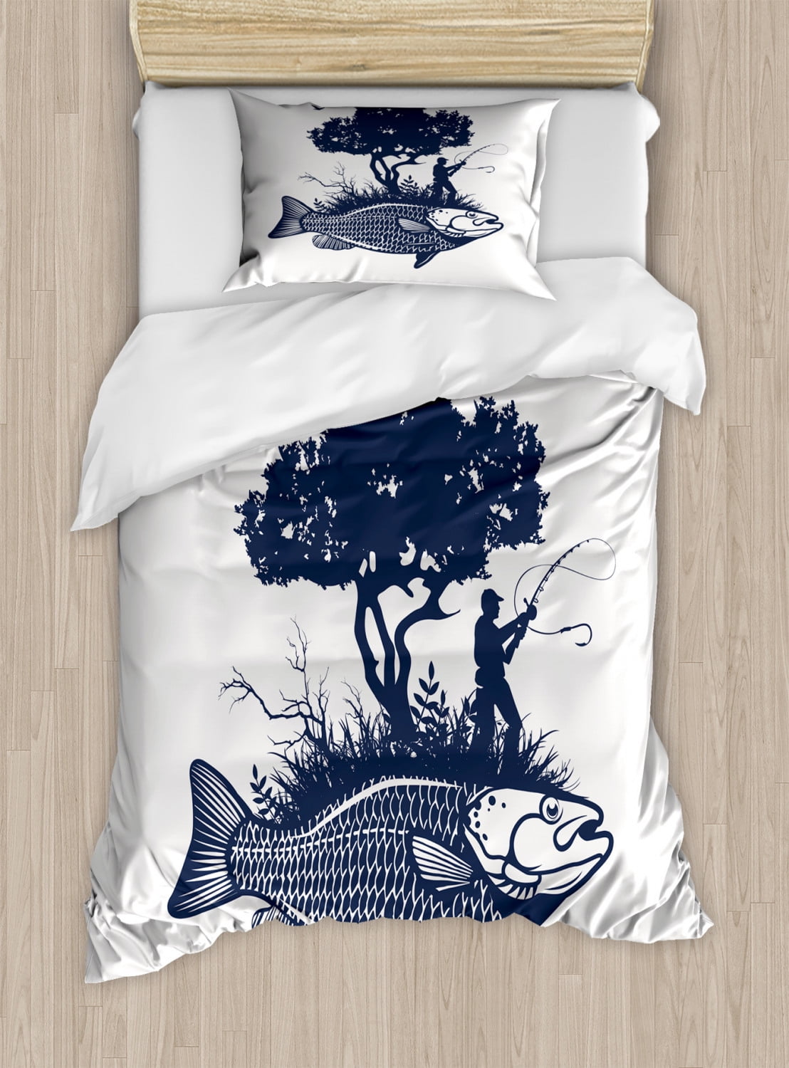 Bait Bass Fishing Print Pattern Duvet Cover Bedding Set