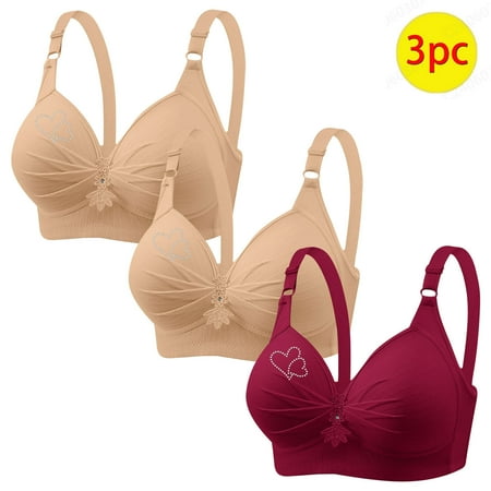 Womens Bras No Underwire Wireless Seamless Bra Ndbuld 3PC Woman s Printing Gathered Together Large Size Daily Bra Underwear No Rims Summer Savings Red L