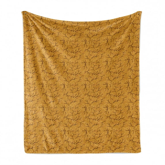 Autumn Soft Flannel Fleece Blanket, Fall Tree Branches Leaves Deciduous Seasonal Change Mother Nature Print, Cozy Plush for Indoor and Outdoor Use, 70" x 90", Apricot and Dark Brown, by Ambesonne