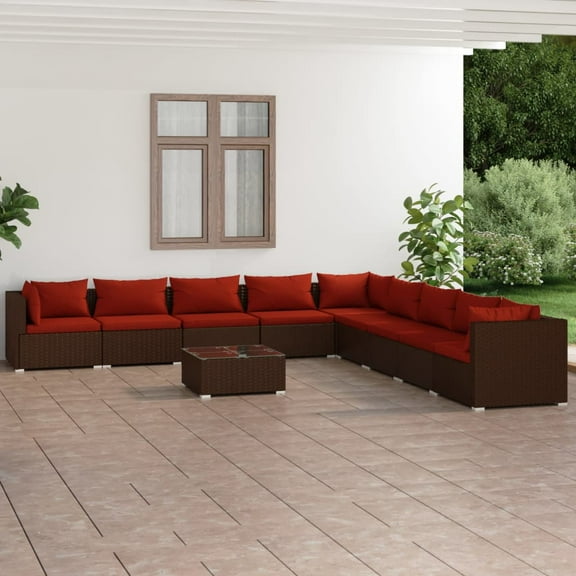 vidaXL 10 Piece Patio Lounge Set with Cushions Poly Rattan Brown