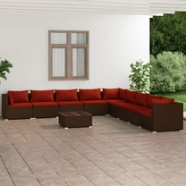 vidaXL 10 Piece Patio Lounge Set with Cushions Poly Rattan Brown