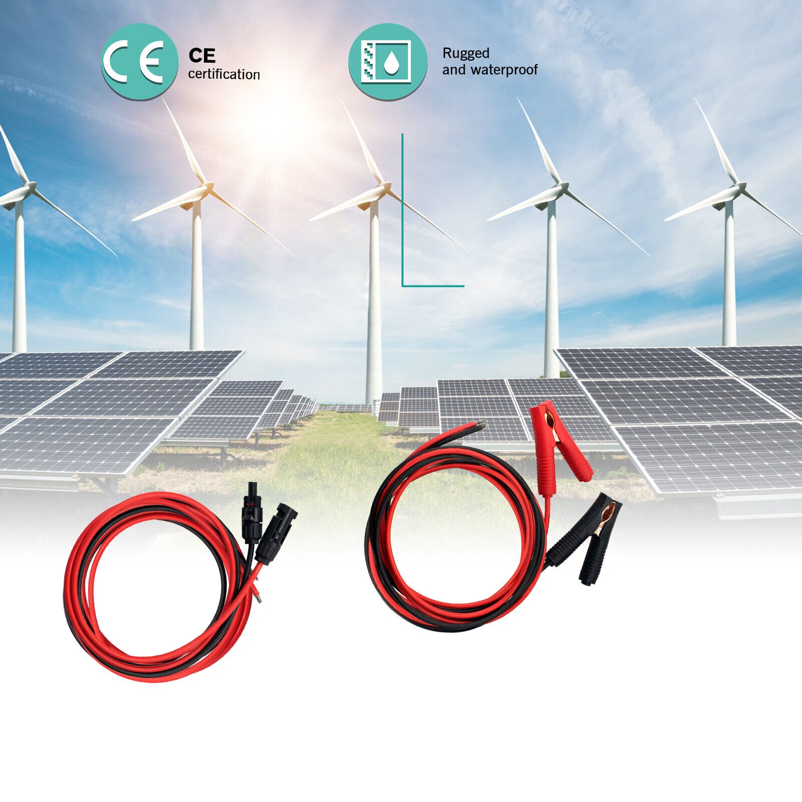 2Pairs Solar Panel Extension Cable with Female & Male Connectors Black+Red PV US