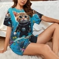 thumbnail image 4 of Haiem Underwater Diving Cat Pattern Pajama Set for Women 2 Piece Lounge Set Short Sleeve Tops and Shorts Soft Sleepwear-Large, 4 of 7