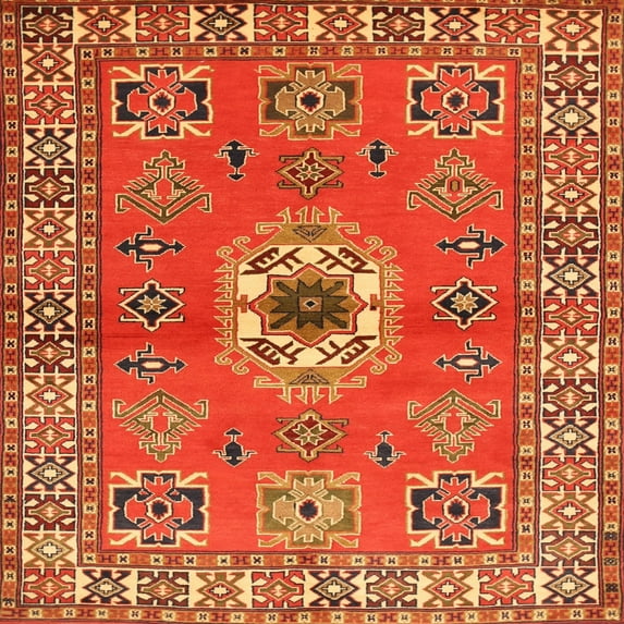 Ahgly Company Indoor Square Traditional Carrot Orange Area Rugs, 5' Square