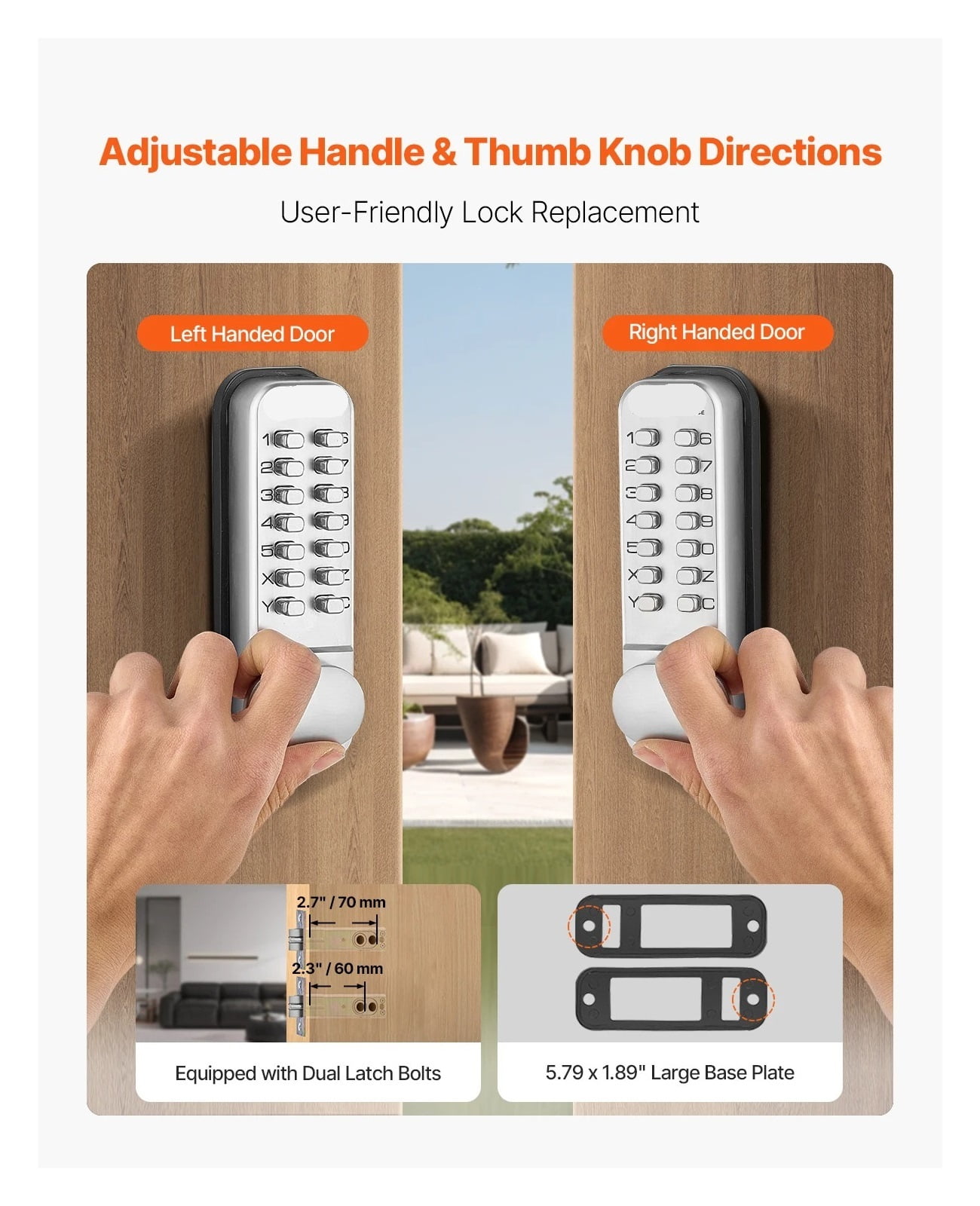 Keyless Entry Door Lock Mechanical Door Lock Mechanical Keypad Door Knob Single-Side Keyless Lock ,Keyless Entry Deadbolt
