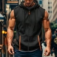 thumbnail image 2 of Evdexr Zip Up Hoodie for Men Sleeveless Sweatshirts Drawstrings Hooded Running Solid Pullover Zipper Big and Tall Lightweight Loose Fit Tank Tops Black XL, 2 of 5