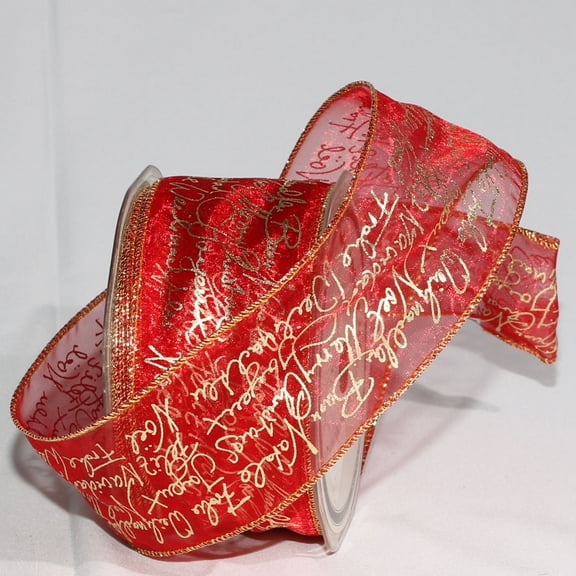 The Ribbon People Sheer Red and Gold Christmas Wired Craft Ribbon 2" x 27 Yards