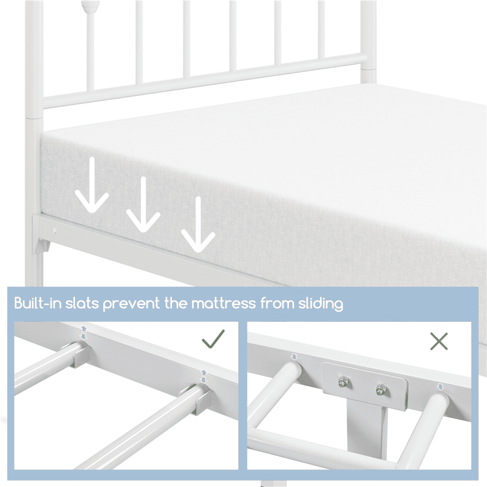 Fullfurnique Metal Bed Frame with Heavy Duty Slat Support and Arched Headboard and Footboard, Twin, White