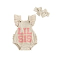 thumbnail image 1 of Gupgi Newborn Girl Ruffle Romper Baby Fly Sleeve Embroidery Letters Romper Shorts Summer Bodysuit with Hairband, 1 of 9