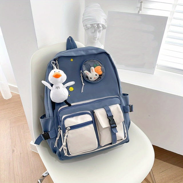 Colgante De Pato Mochila Preppy De Gran Capacidad Con Múltiples Bolsillos, Mochila Escolar De Nylon Duradera Y Ligera, Bolsa De Viaje Kawaii Para El Trabajo Diario