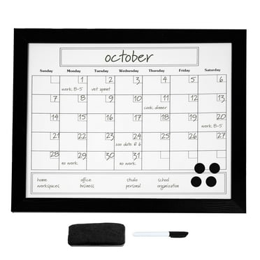 Sunnydaze Monthly Calendar Whiteboard for Wall, 30" x 24" with Marker, Black