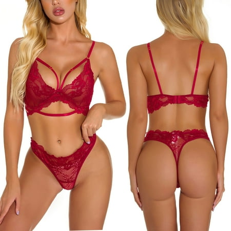 

Fengqque Sexy Underwear Lace Sexy Hollow Bra Back Buckle Underwear Suit