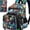 B, variant on 14" 3-Piece Cartoon Backpack Set - Matching Shoulder Bag & Organizer Pouch, All-Over Vintage Graphic Print, Lightweight Polyester Daypack for Back-to-School, Travel & Daily Commute