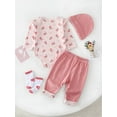 thumbnail image 4 of WIBACKER 100% Cotton 4-Piece Newborn Girls Floral Outfits Infant Bodysuit Tops, Hat, Socks and Pants Baby Layette Gift Set, 4 of 11