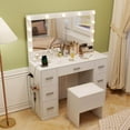 thumbnail image 6 of Costway Vanity Desk with Mirror and Lights Storage Stool Power Outlets 3 Lighting Colors, 6 of 11