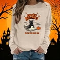 thumbnail image 3 of Cute Spooky Biscuits Graphic Sweatshirt Women Black Cat Ghost Dough Print Crew Neck Long Sleeve Pullover Oversized Fleece Lined Fall Top for Halloween Party Casual Outfits, 3 of 6