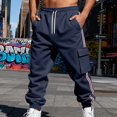 thumbnail image 2 of Men’s Athletic Cargo Sweatpants with Drawstring Waist Large Side Pockets Jogger Fit Striped Leg Casual Sportswear Pants, 2 of 4