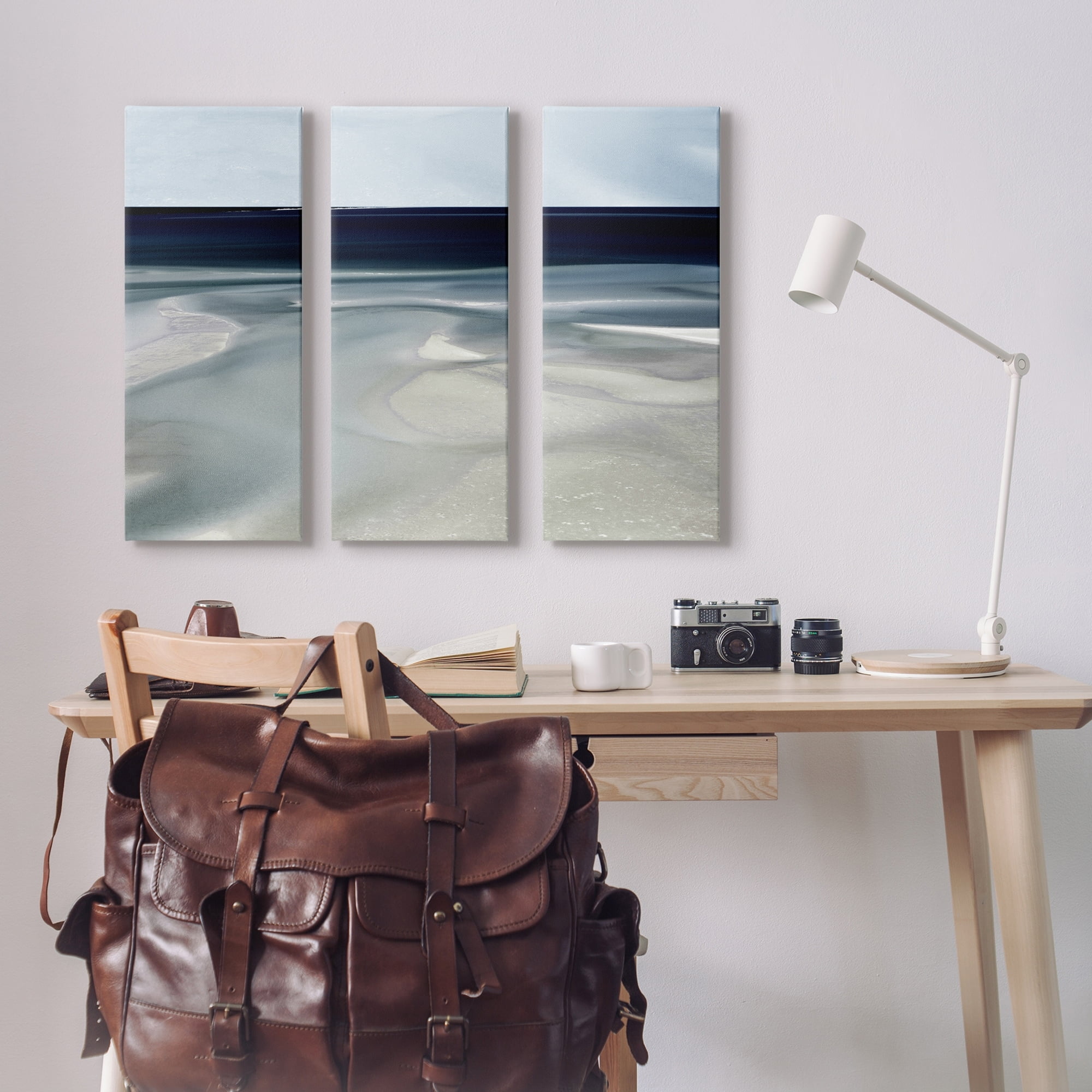 Shallow Tide Nautical Beach Abstract Landscape Deep Blue 10 in x 24 in Painting Canvas Art Print, by Stupell Home Décor Set of 3