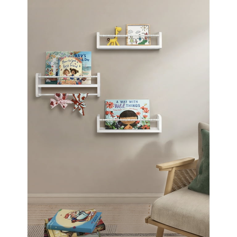 SUMGAR Set of 3, 16in White Floating Shelves, Wall Mount Bookshelf