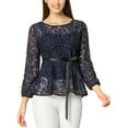 thumbnail image 2 of DARING DIVA Self-Tie Waist Semi Sheer Peplum Top XL Dark Blue, 2 of 7