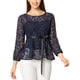 thumbnail image 1 of INSPIRAR CHIC Blusa de encaje con peplum para mujer, mangas de pulsera florales, top con cintura ajustable 2XL azul oscuro, 1 of 7